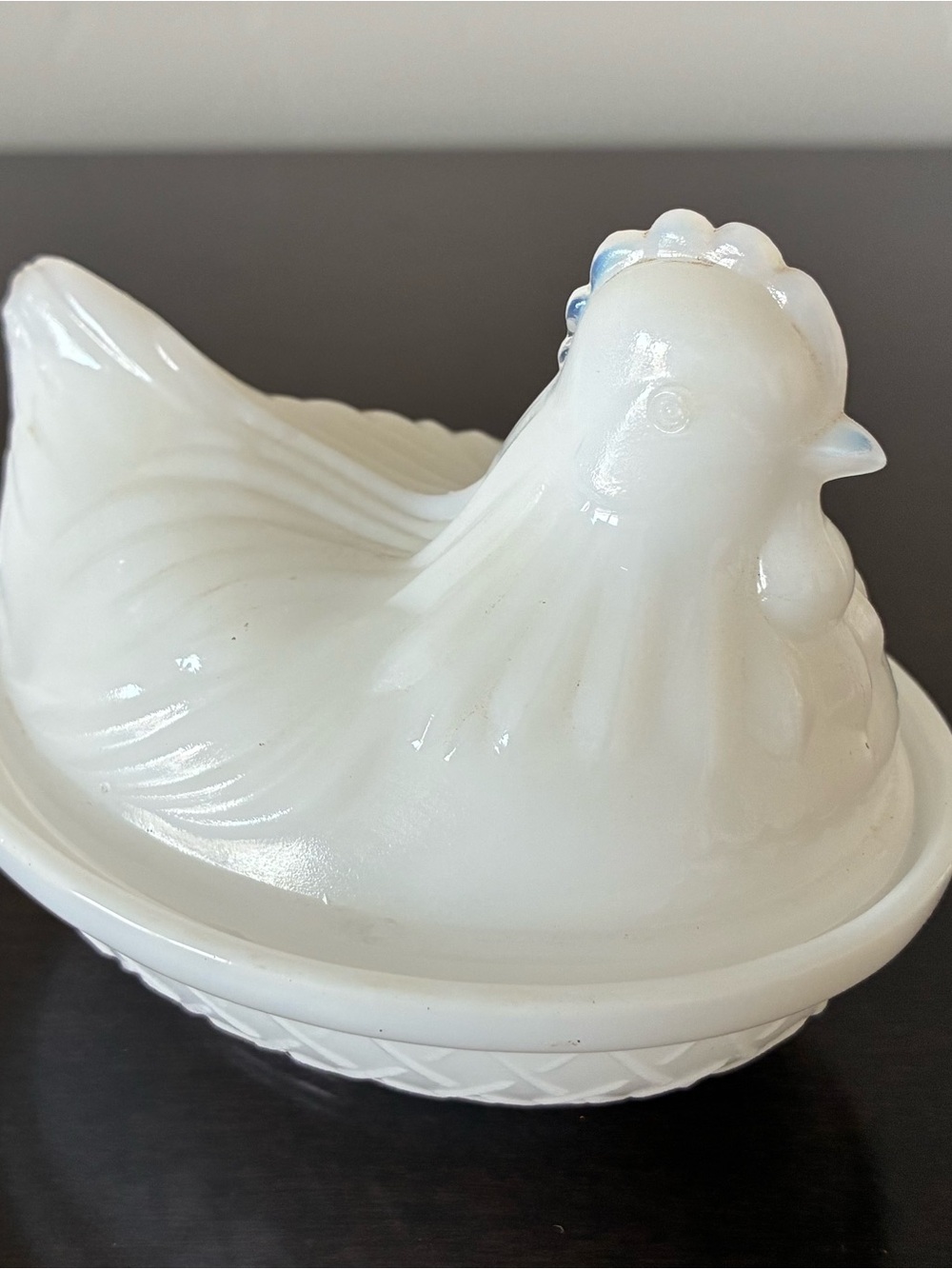 Hazel-Atlas Small White Milk Glass Chicken Hen On Nest Candy/Trinket Dish